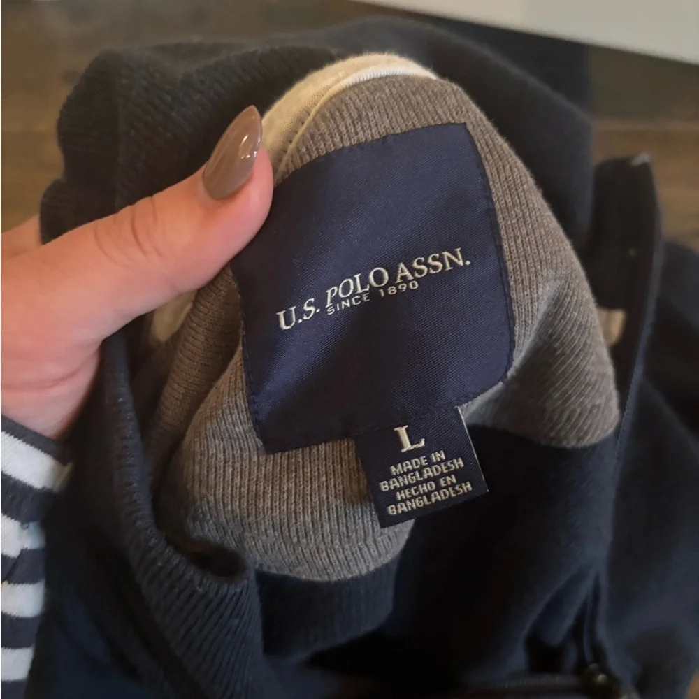 U.S. Polo Assn. Boys Navy Blue Quarter Zip Sweater large preppy classic casual